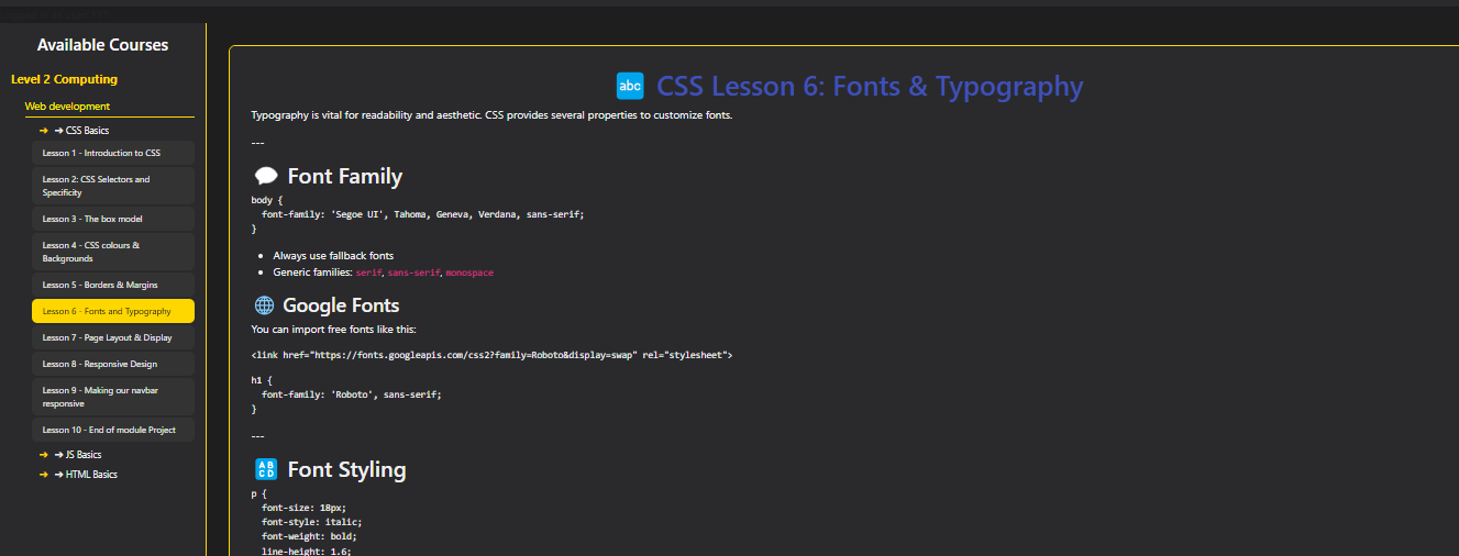 Lesson Viewer Screenshot