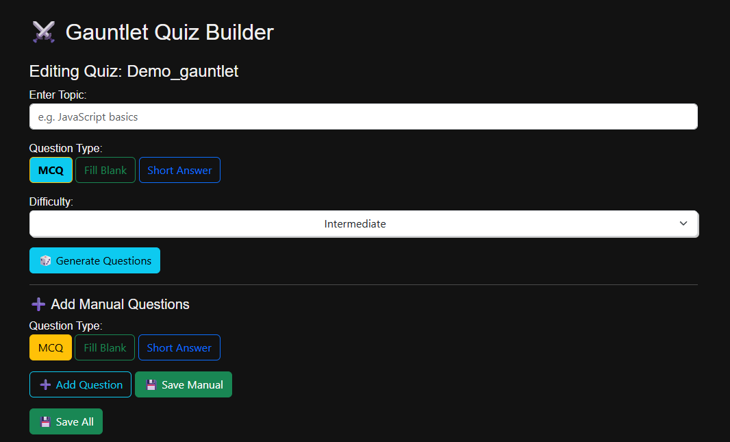 Gauntlet Builder Interface