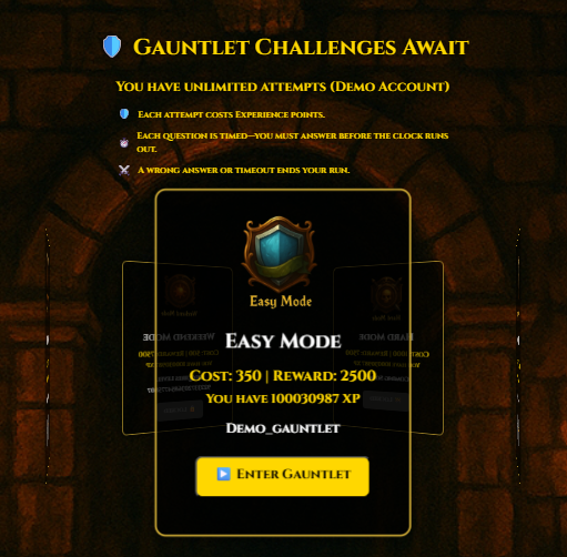 Gauntlet Quiz Interface