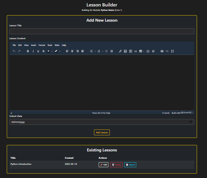 Lesson Builder Interface