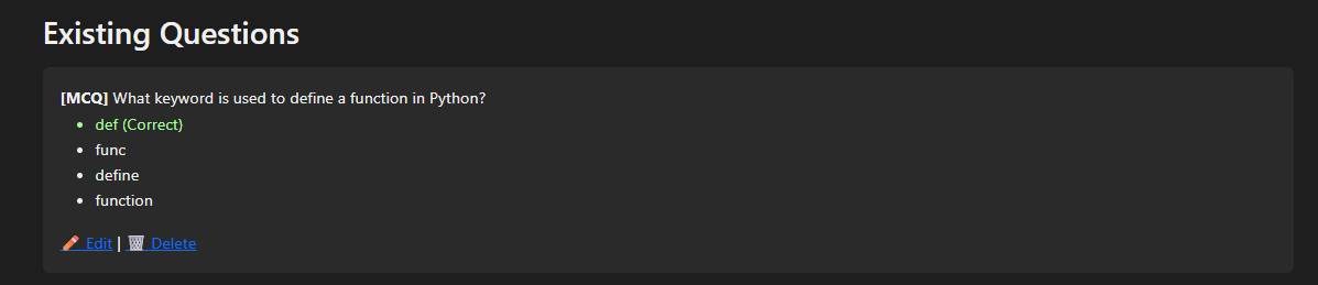 Quiz Question Editor