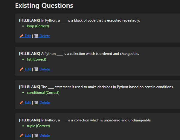 Edit Questions Screenshot