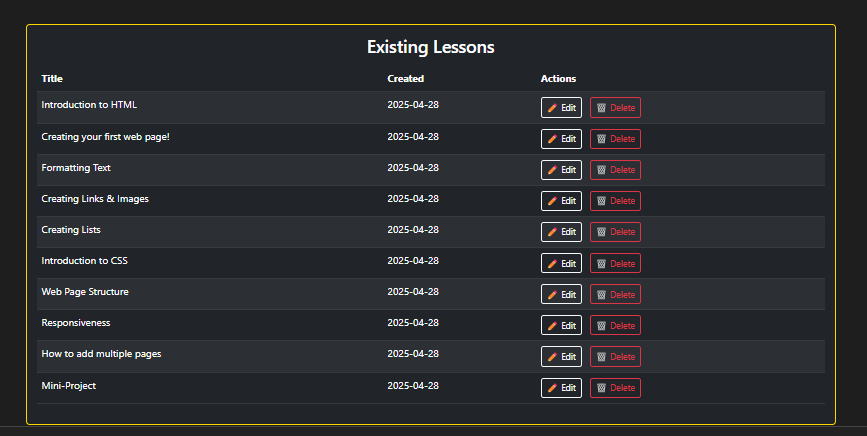 Lesson Edit Screenshot