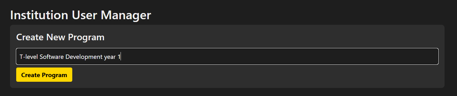 Program Creation Screenshot